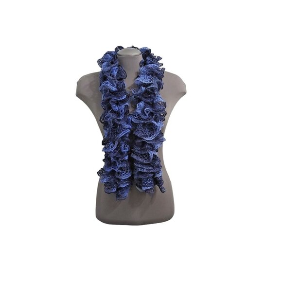 Frilly Ruffle Scarf Wrap Boa Sparkle All Season Accessory Light Dark Blues Rumba - Picture 1 of 11